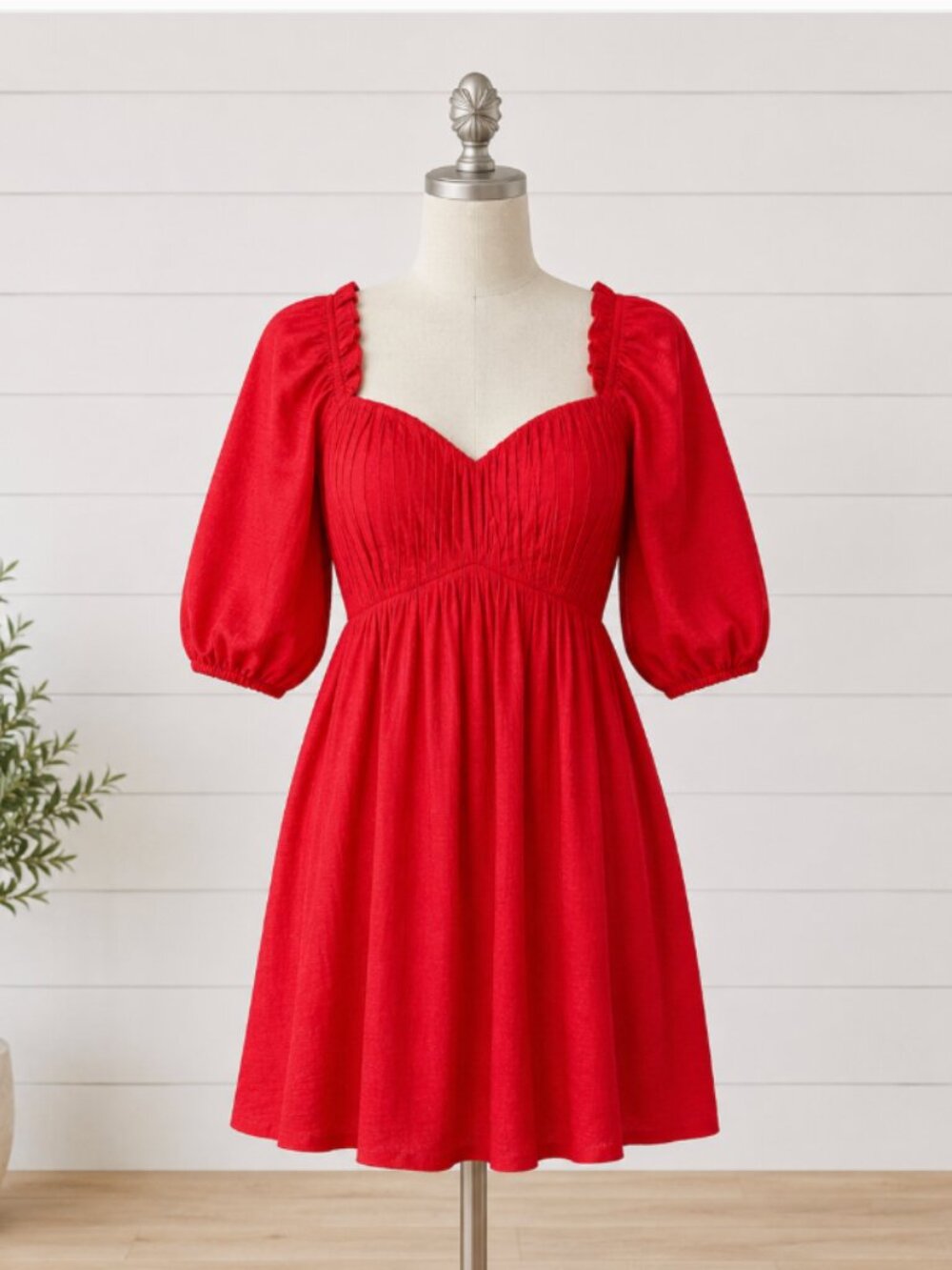 VICI Women's Love Eternally Plisse Puff Short Sleeve Mini Dress Size S -Red NWOT